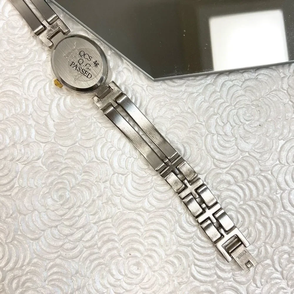 Vintage Bill Blass Diamond Accented Oval Dial Tri-Color Bracelet Watch